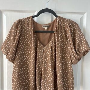 Pleione Brown Puff Sleeve Blouse